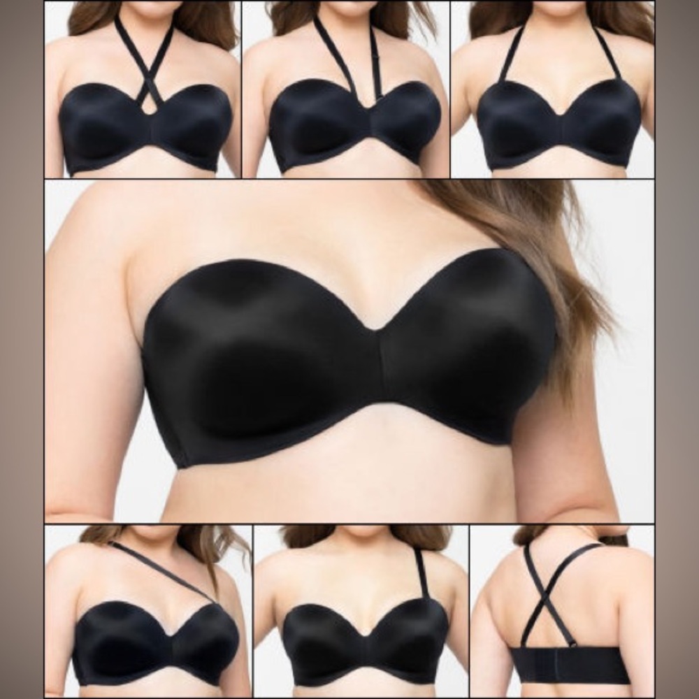 New Curvy Couture Strapless Black Smooth Multi-way Bra Size 44H